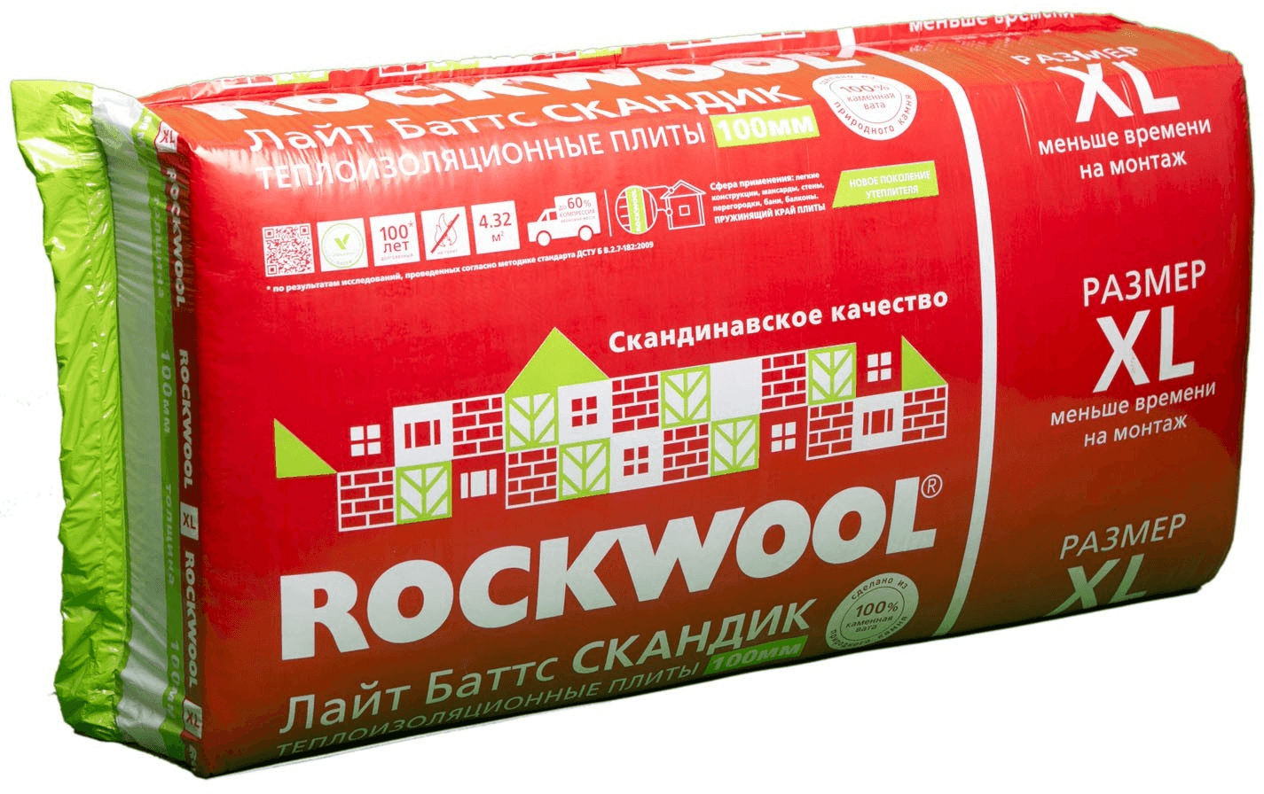 Утеплитель ROCKWOOL ЛАЙТ БАТТС СКАНДИК XL 100мм 1200x600x100